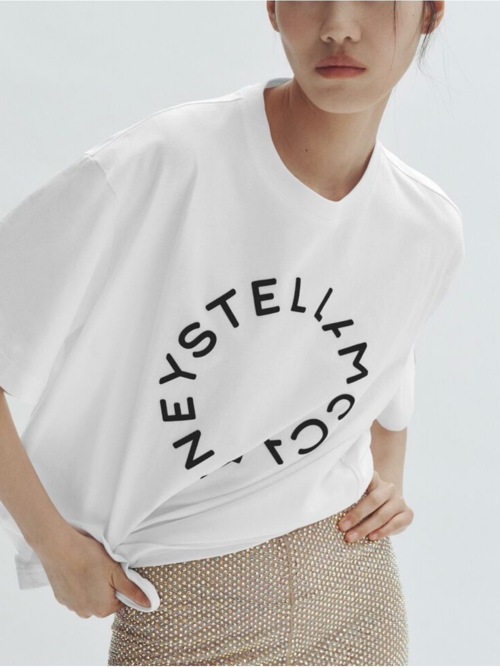 Stella McCartney White Tee with Black Circular Logo